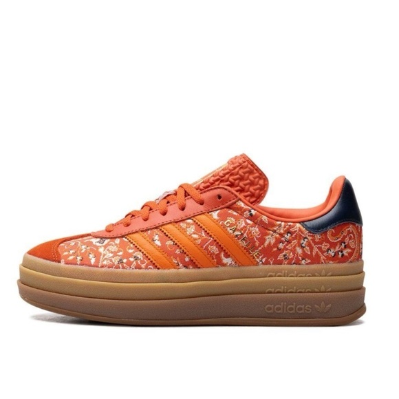 New Adidas Gazelle Bold Platform Sneakers Floral Paisley Red Print Gum Womens 7 - Picture 13 of 14